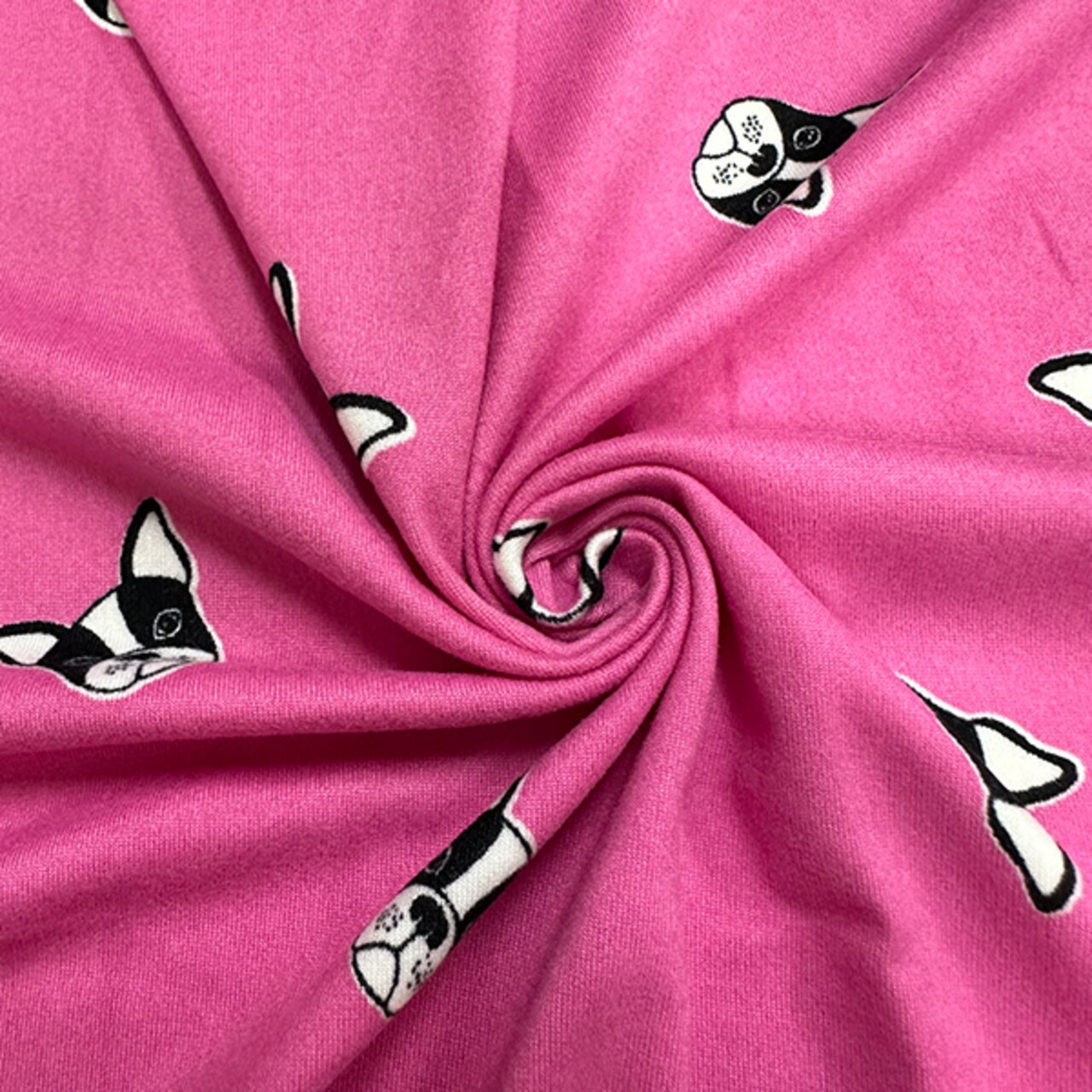 Pink Bulldog Print Double Brushed Jersey Knit Fabric By the Yard